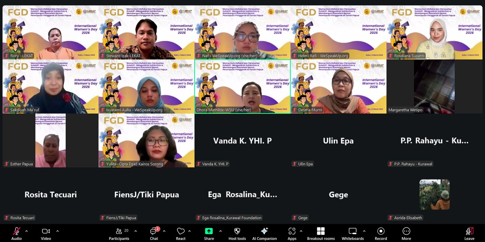 Focus Group Discussion (FGD) Online "MENGUATKAN SOLIDARITAS & MEMBANGUN EKOSISTEM NARASI PEREMPUAN PENGGERAK DI TANAH PAPUA" (11 Maret 2026)